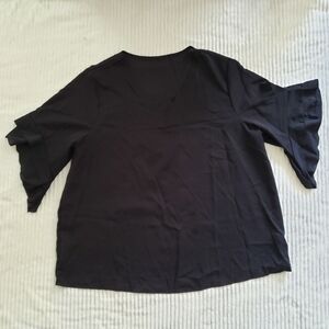 Elegant Black Ruffle Sleeve  Women's Work Top 2XL